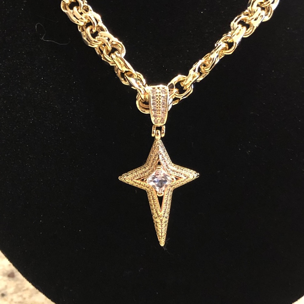 Gold Star Pendant Necklace with Clear Stone
